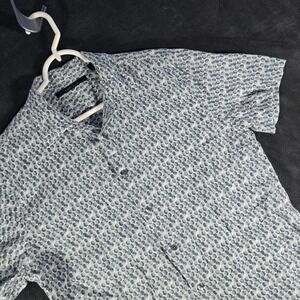 Perry Ellis Linen‎ Blend Button Up Short Sleeve Pattern Shirt, Size M